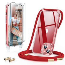 Load image into Gallery viewer, GOODVISH 3 in 1 Transparent iPhone 13 Case with Lanyard, with 2 pieces of Protective Film | 360° Protection- Camera and Screen
