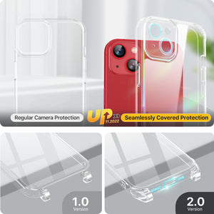 GOODVISH 3 in 1 Transparent iPhone 13 Case with Lanyard, with 2 pieces of Protective Film | 360° Protection- Camera and Screen