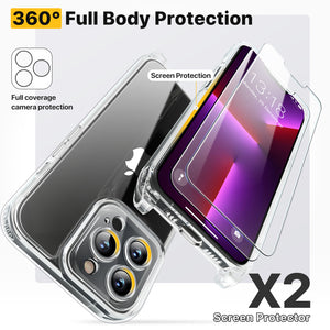 GOODVISH 3 in 1 Transparent iPhone 13 Pro 6.1" Case with Lanyard, with 2 pieces of Protective Film | 360° Protection