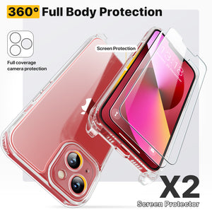 GOODVISH 3 in 1 Transparent iPhone 13 Case with Lanyard, with 2 pieces of Protective Film | 360° Protection- Camera and Screen