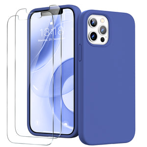 GOODVISH iPhone 12 Pro Max Case with 2 Screen Protector, Liquid Silicone Soft Case with Microfiber Lining Shockproof Full Protection Cover 6.7"