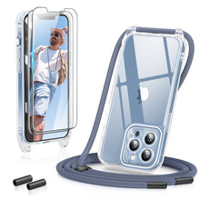 Load image into Gallery viewer, GOODVISH 3 in 1 Transparent Case with Lanyard for iPhone 13 Pro Max 6.7&quot;, with 2 pieces of Protective Film | 360° Protection- Camera and Screen
