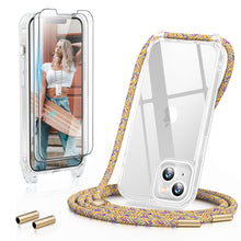 Load image into Gallery viewer, GOODVISH 3 in 1 Transparent iPhone 13 Case with Lanyard, with 2 pieces of Protective Film | 360° Protection- Camera and Screen
