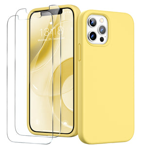 GOODVISH iPhone 12 Pro Max Case with 2 Screen Protector, Liquid Silicone Soft Case with Microfiber Lining Shockproof Full Protection Cover 6.7"