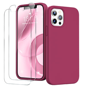 GOODVISH iPhone 12 Pro Max Case with 2 Screen Protector, Liquid Silicone Soft Case with Microfiber Lining Shockproof Full Protection Cover 6.7"