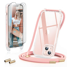 Load image into Gallery viewer, GOODVISH 3 in 1 Transparent iPhone 13 Case with Lanyard, with 2 pieces of Protective Film | 360° Protection- Camera and Screen
