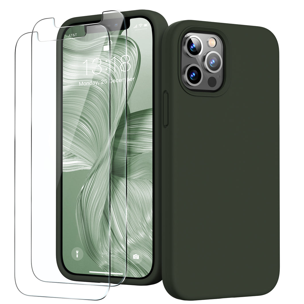 GOODVISH iPhone 12 /iPhone 12 Pro Case with 2 Screen Protector, Liquid Silicone Soft Case with Microfiber Lining Shockproof Full Protection Cover 6.1