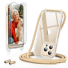 Load image into Gallery viewer, GOODVISH 3 in 1 Transparent Case with Lanyard for iPhone 13 Pro Max 6.7&quot;, with 2 pieces of Protective Film | 360° Protection- Camera and Screen
