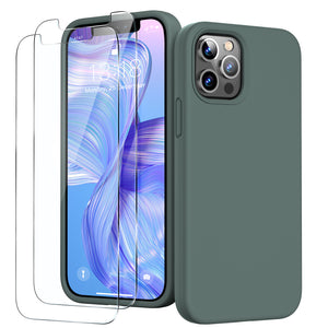 GOODVISH iPhone 12 /iPhone 12 Pro Case with 2 Screen Protector, Liquid Silicone Soft Case with Microfiber Lining Shockproof Full Protection Cover 6.1"